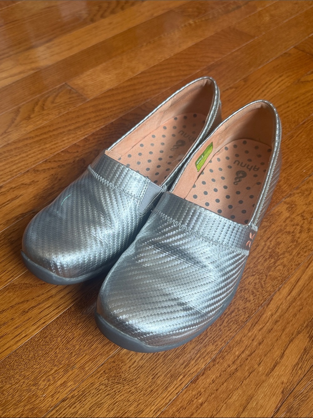 Ahnu Metallic Silver Slip-On Shoes 8.5 Like New
